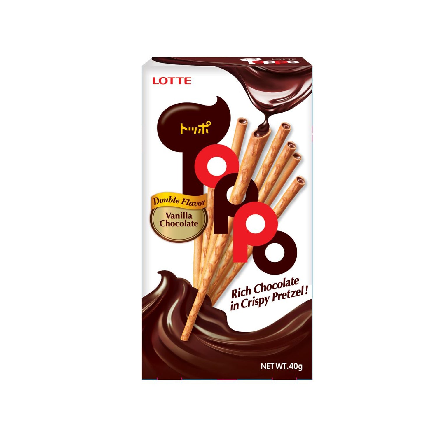 Lotte Toppo Vanilla Chocolate Filled Pretzel Sticks 40g — The Sweet Store